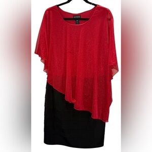 ENFOCUS WOMAN Midi Dress black fitted red tank attached w/ red sparkly sheer 18W